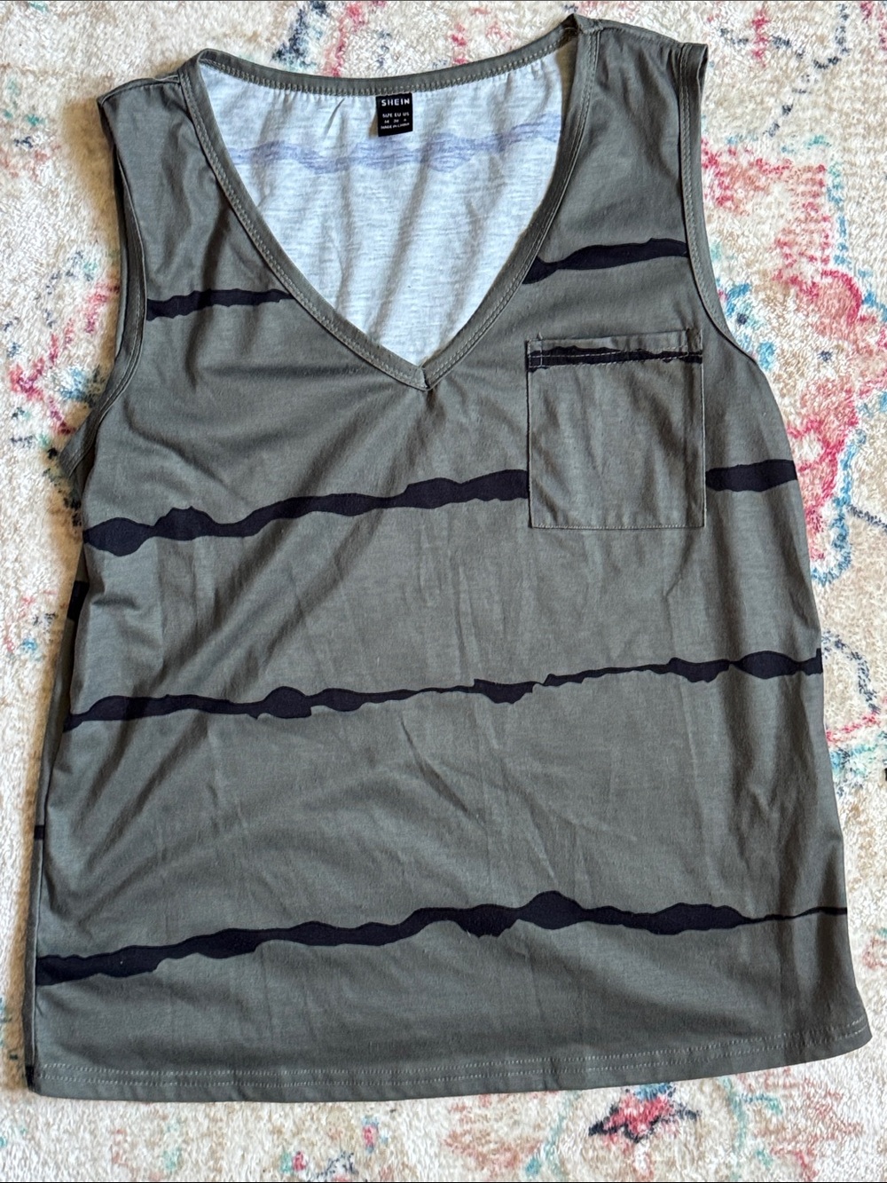 SHEIN Olive Green Tank Top with Black Stripes